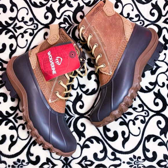 nwt Wolverine Torrent Waterproof Duck Boot Leather Lace Up Boot Tan Brown Cognac - Picture 14 of 16